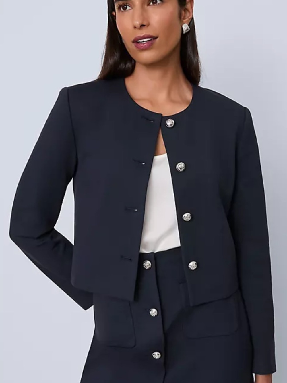 NWT ANN TAYLOR The Crew Neck Jacket in Ponte Navy